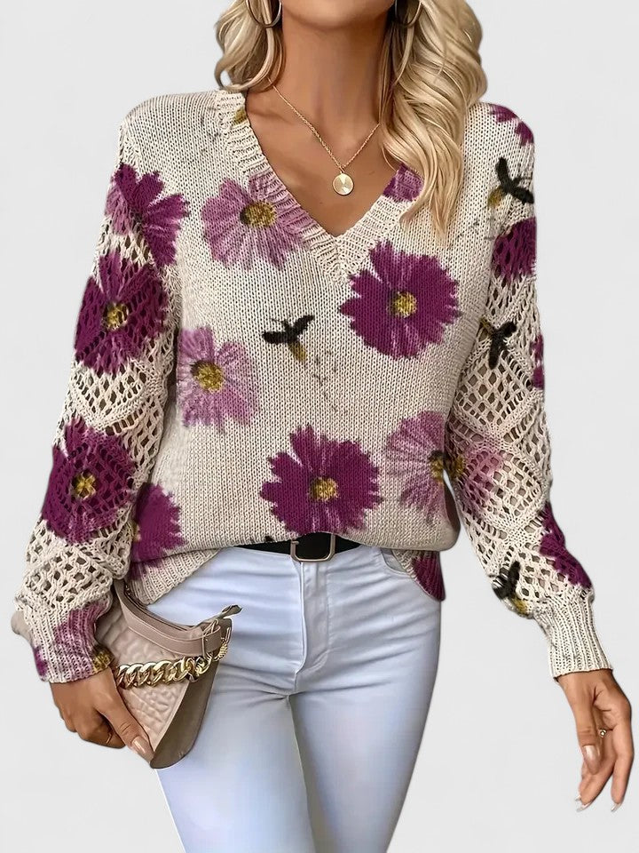 Nina™ – Elegant stickad blommig tröja