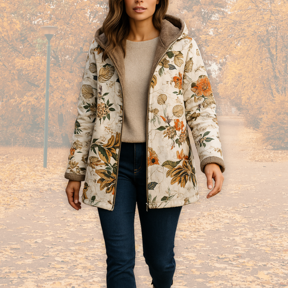 Solveig™ – Blommig och Varm Höstjacka med Fleecefoder