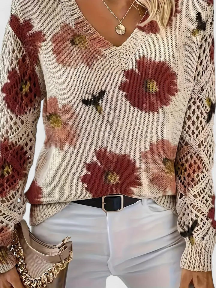 Nina™ – Elegant stickad blommig tröja