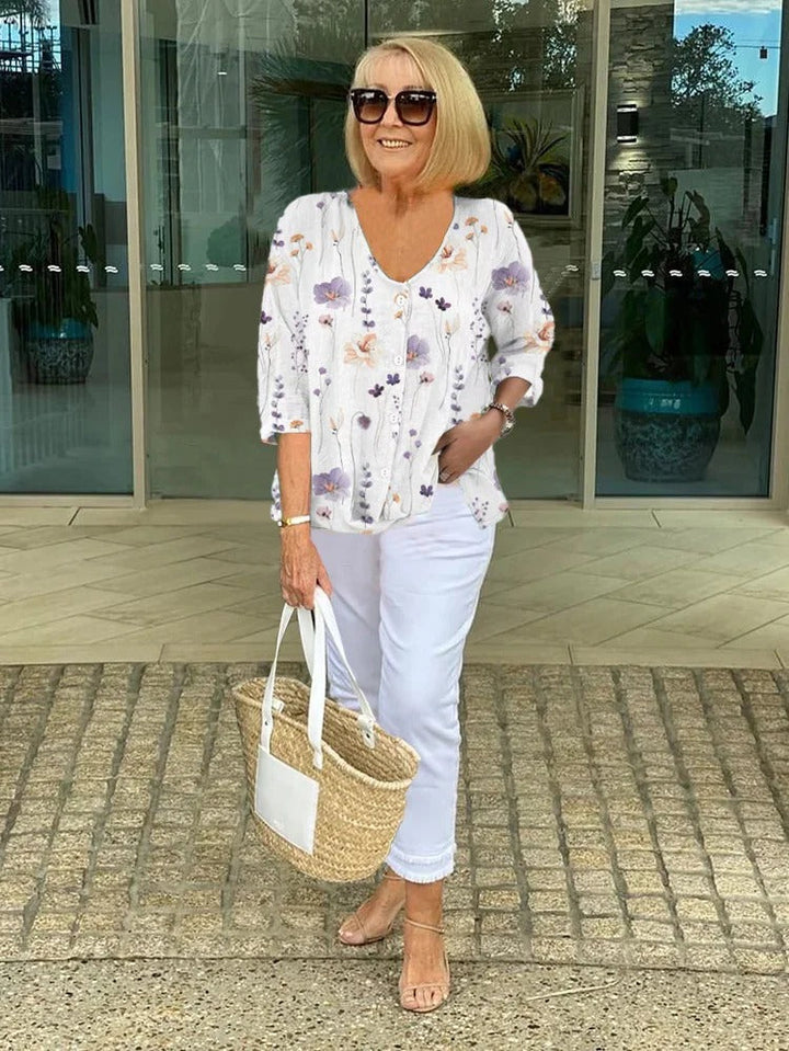 Majken™ – Blommig blus med 3/4-ärmar