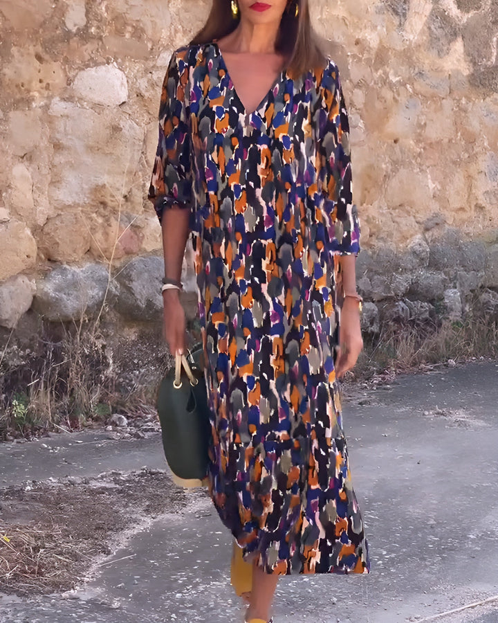 Karena™ – Retro V-ringad klänning med mönster