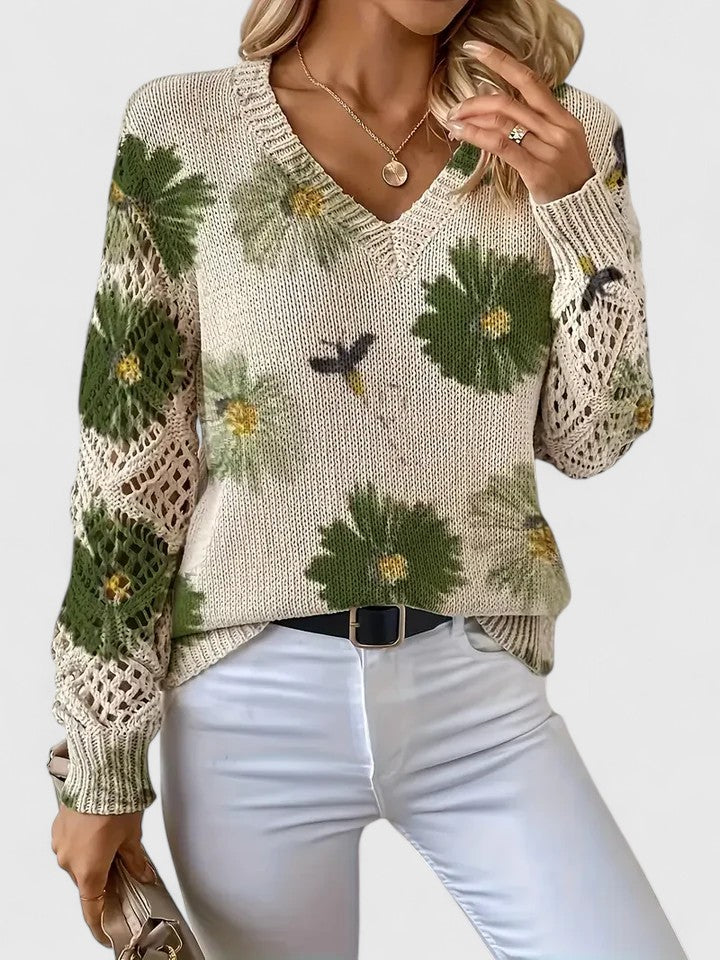 Nina™ – Elegant stickad blommig tröja