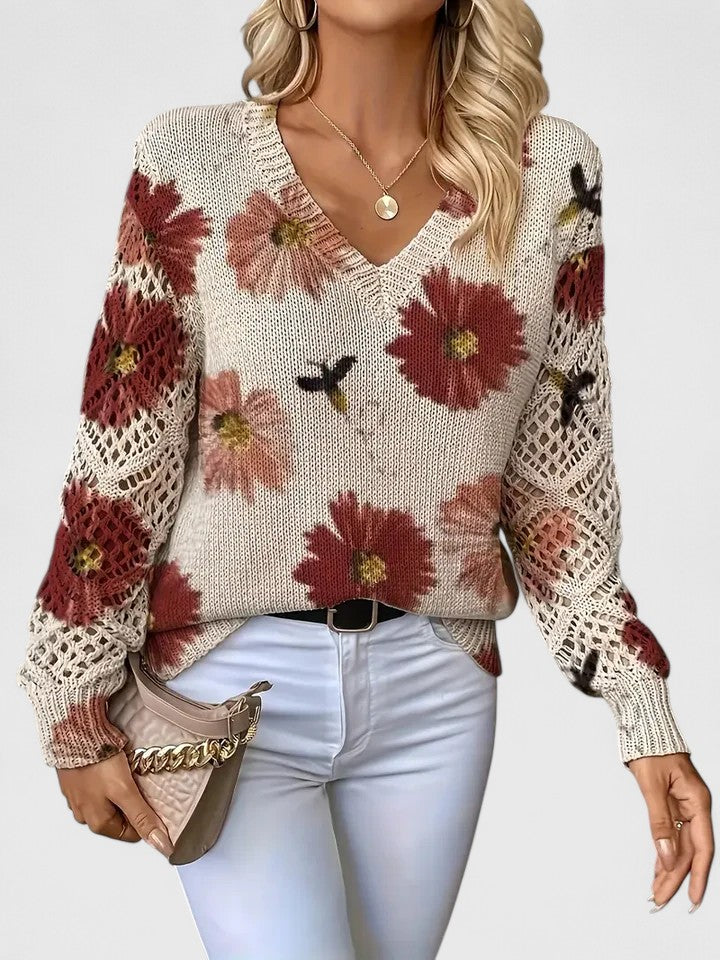 Nina™ – Elegant stickad blommig tröja