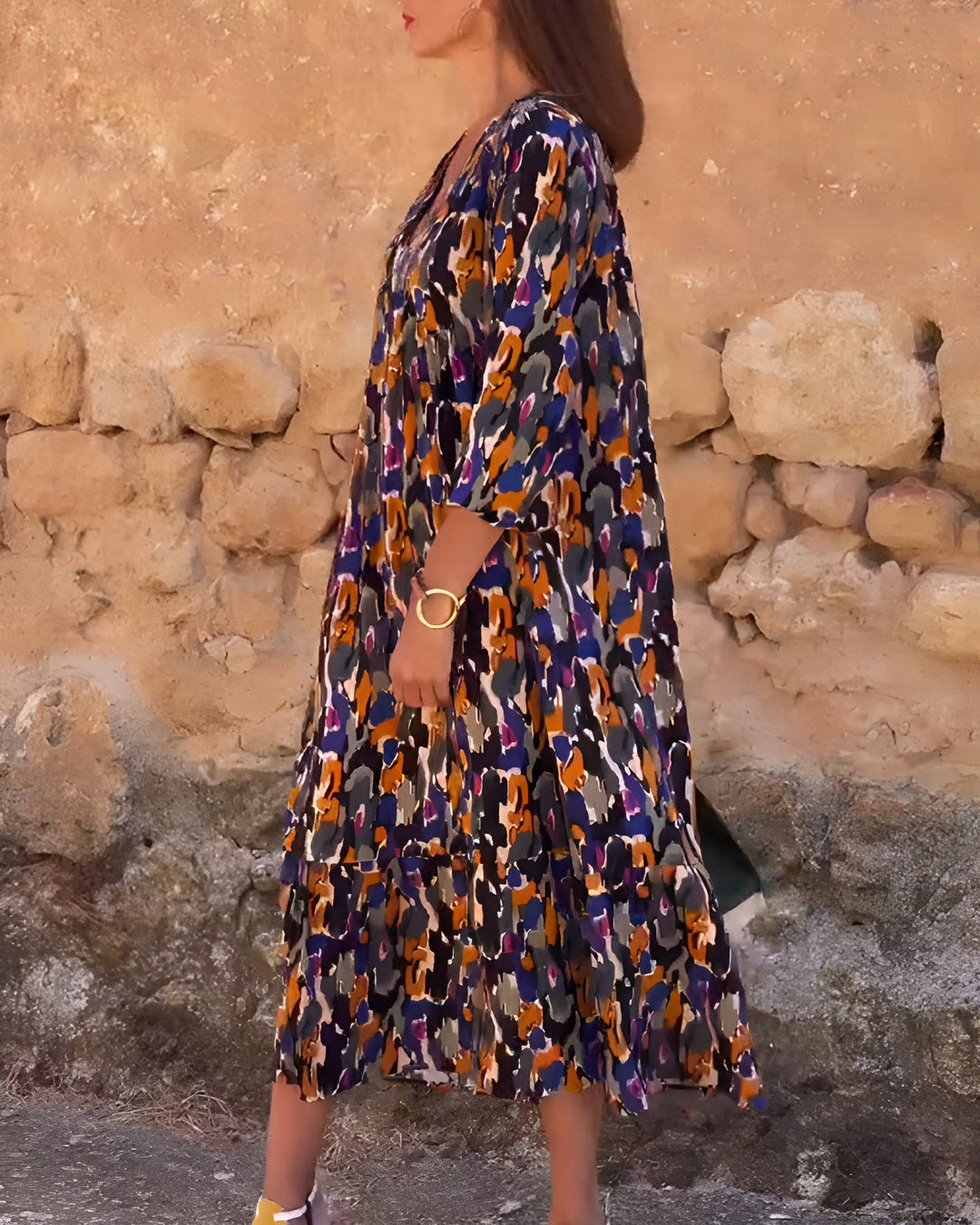 Karena™ – Retro V-ringad klänning med mönster