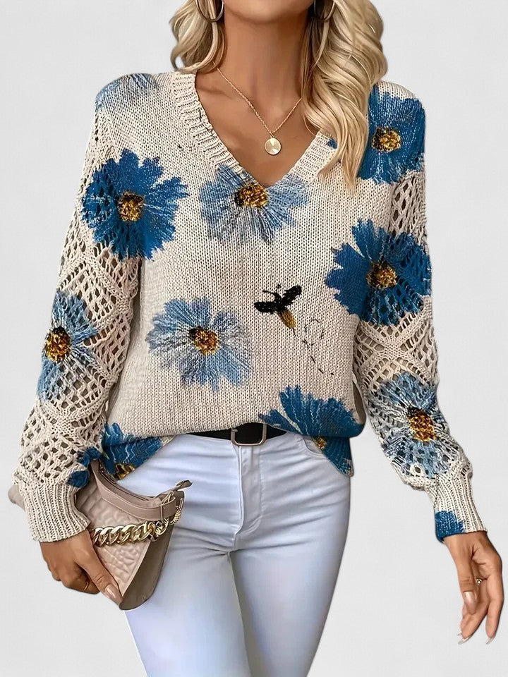 Nina™ – Elegant stickad blommig tröja