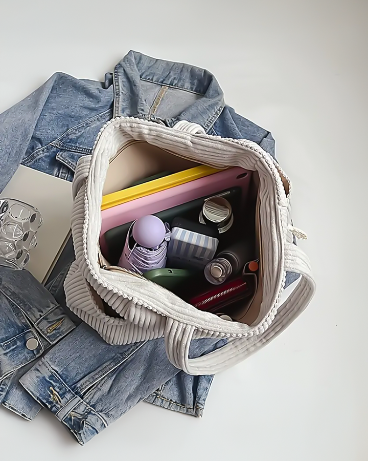 Lykke™ – Ribbad totebag med dragskodetalj