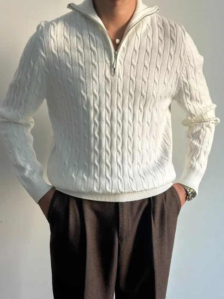 Sigvard™ – Klassisk Stickad Tröja med Halvdragkedja