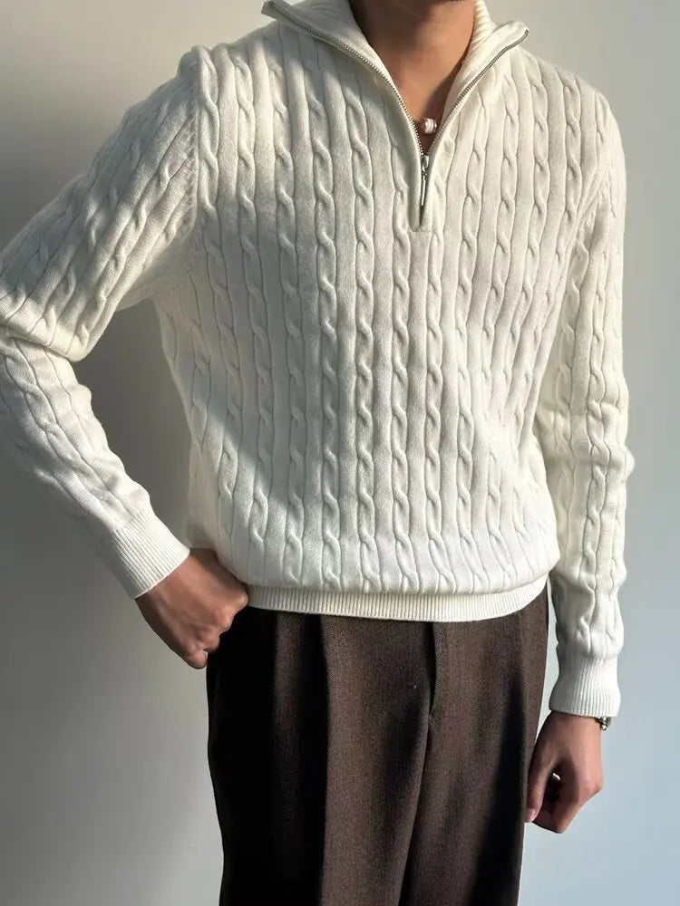 Sigvard™ – Klassisk Stickad Tröja med Halvdragkedja