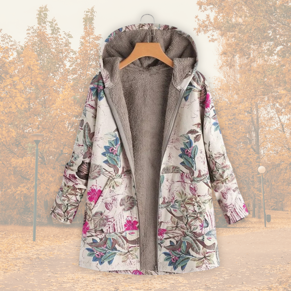 Solveig™ – Blommig och Varm Höstjacka med Fleecefoder