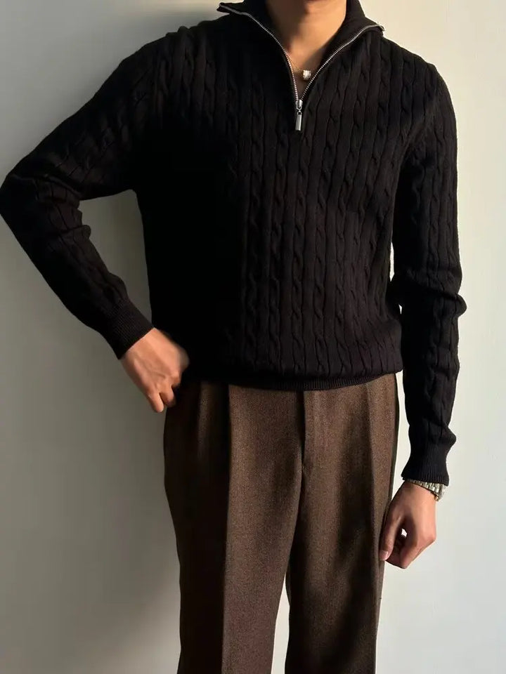 Sigvard™ – Klassisk Stickad Tröja med Halvdragkedja